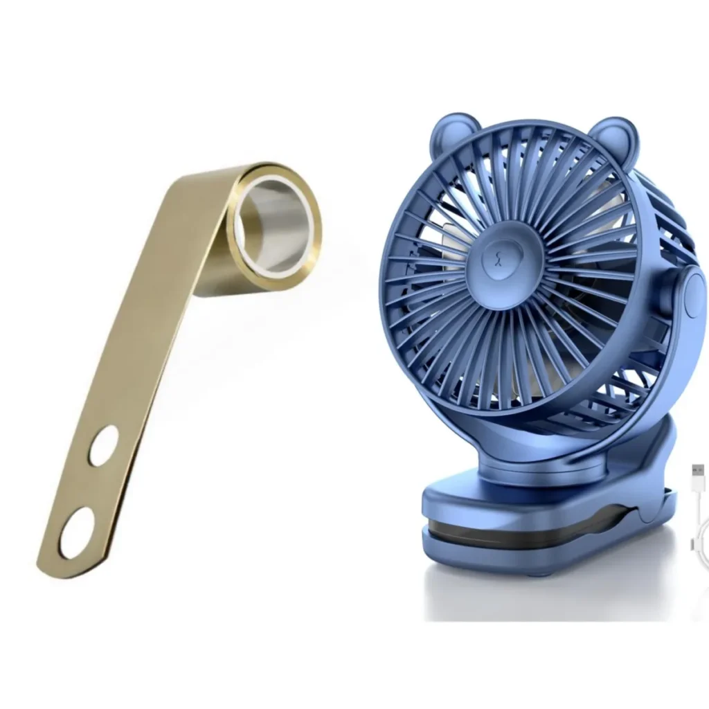 Flat spiral spring shown beside a portable fan (Zigoal)