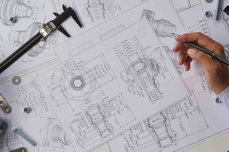 Home 6 Engineer checking technical drawings with a caliper for spring design support (Zigoal)