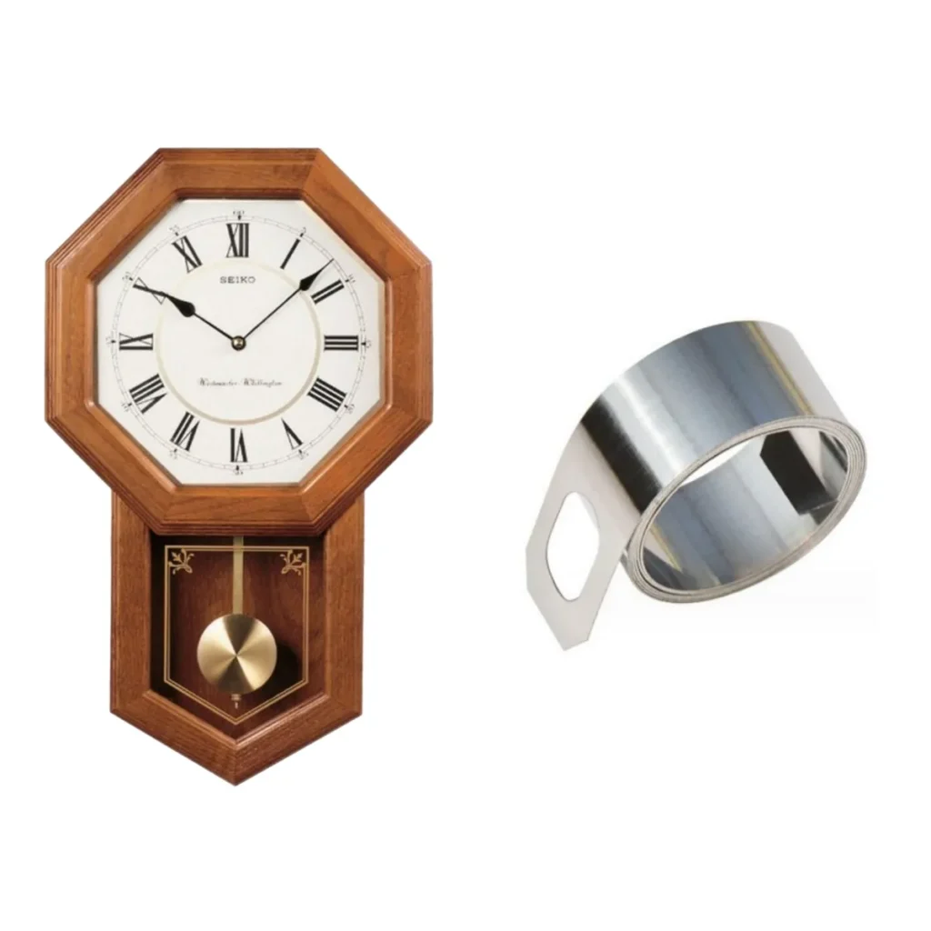 Wall clock shown with the clock spring that powers it (Zigoal)