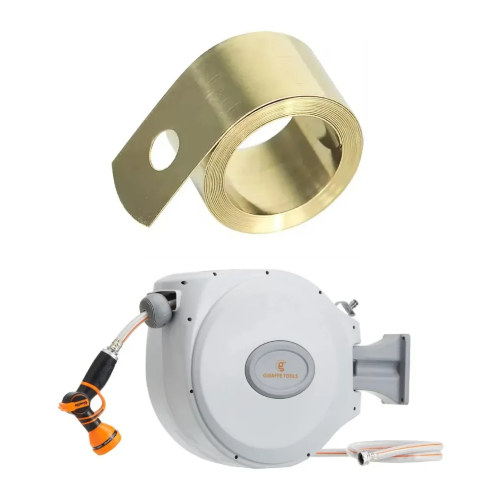 Clockwork spring shown with a retractable garden hose reel (Zigoal)
