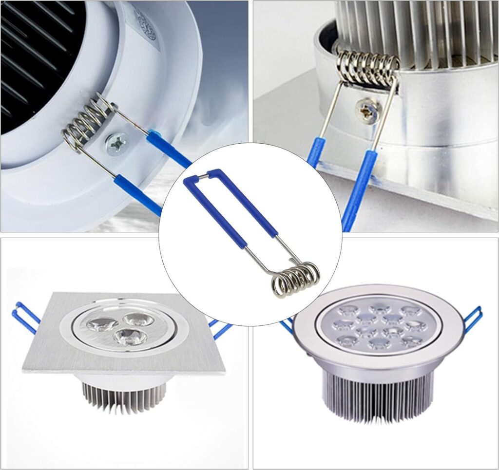 Torsion spring clips holding LED downlights in ceiling fixtures (Zigoal)