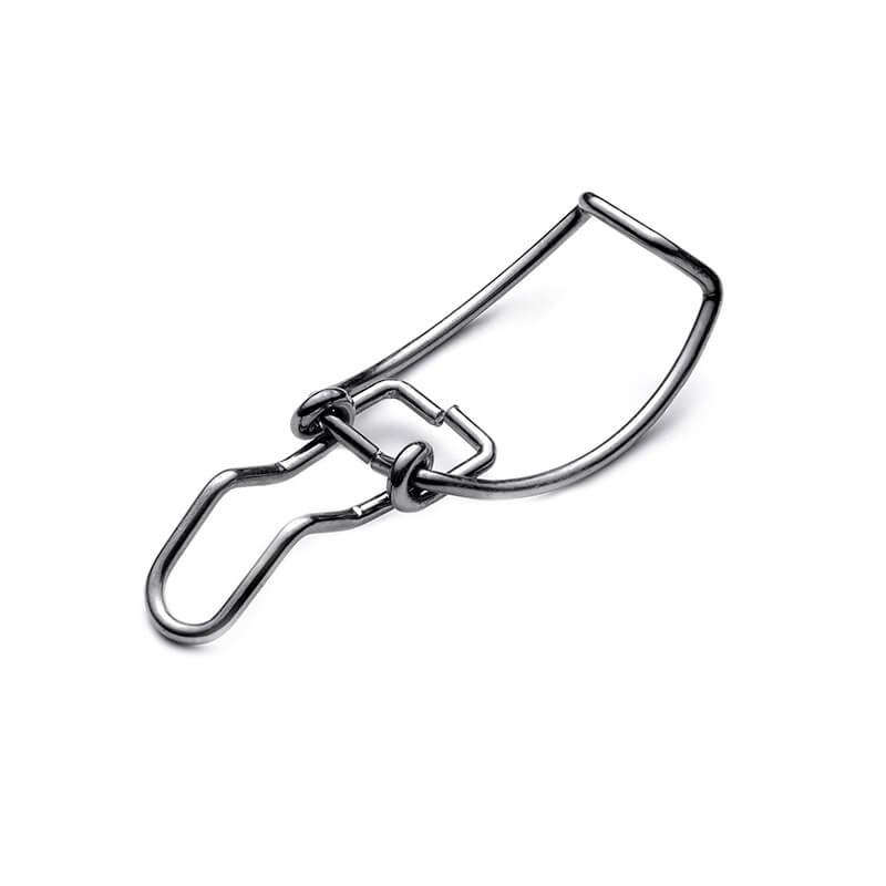Wire spring latch with bail and locking link (Zigoal)