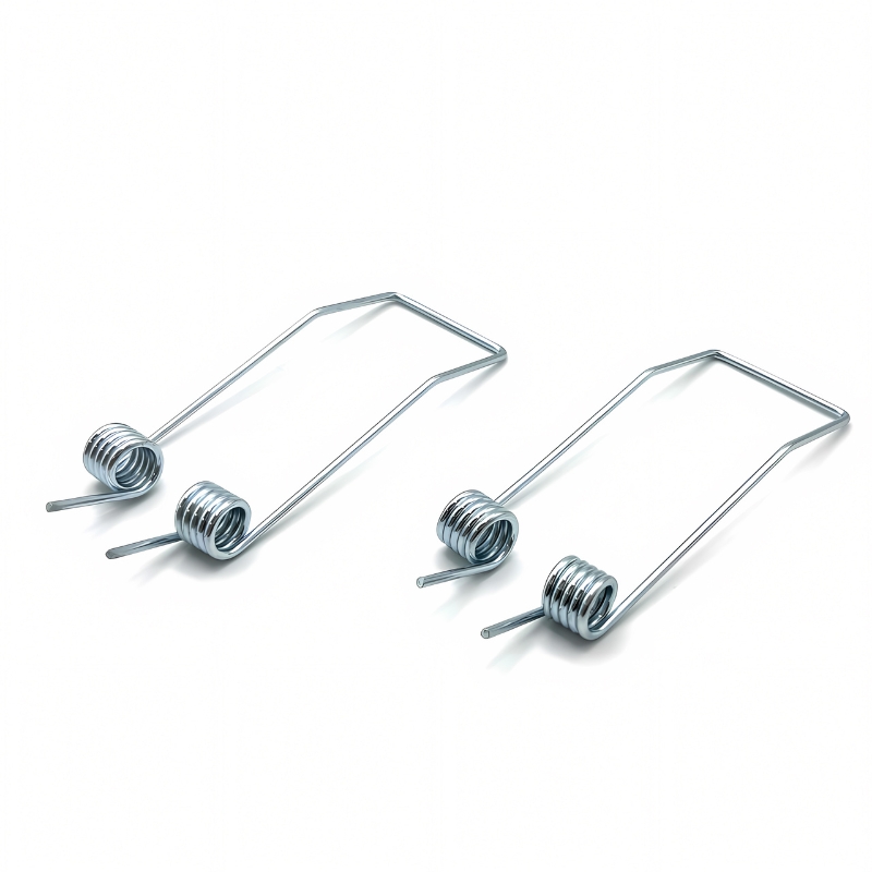Double torsion springs with two coil bodies joined by a center leg (Zigoal)